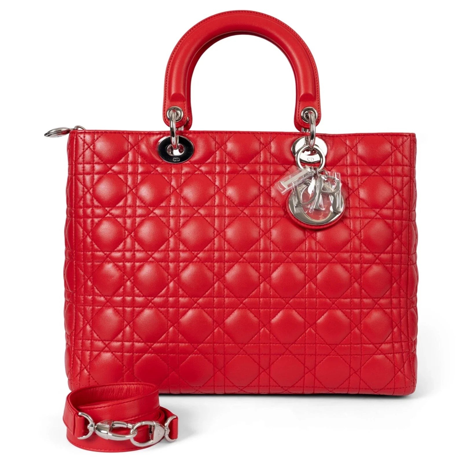 Dior Large Lady Dior Cannage Leather Bag - Red
