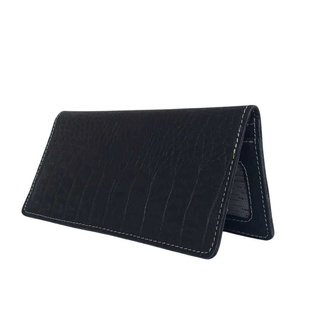 leather Long Black with Contrast stitch Wallet A2