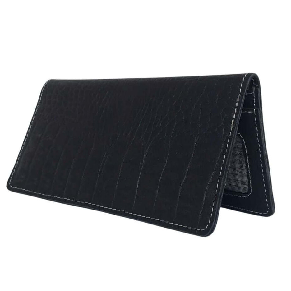 Leather Wallet – Long Black with Contrast Stitch (Model A2)