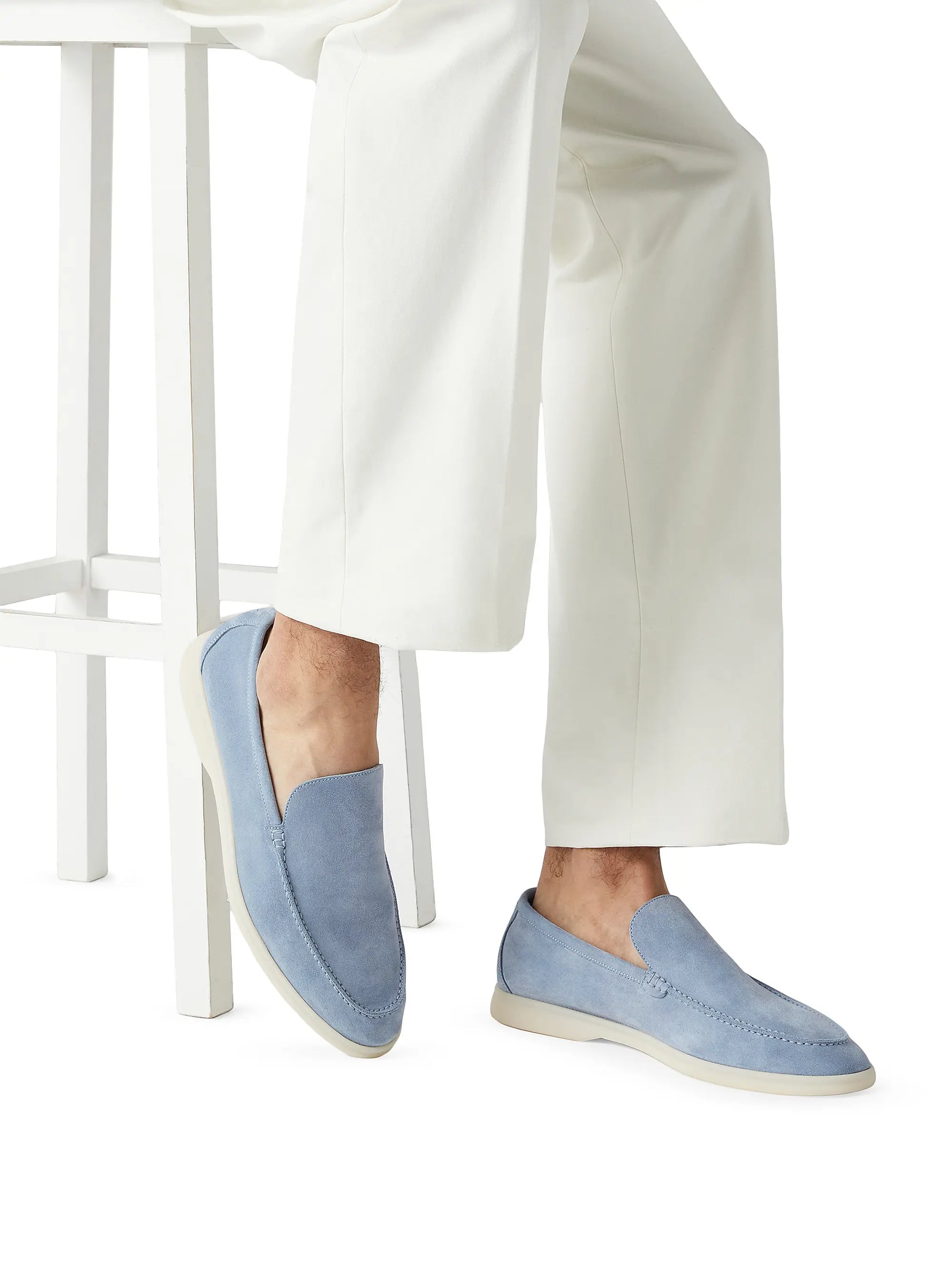 Loro Piana Summer Walk Suede Loafers - Polvere Blue