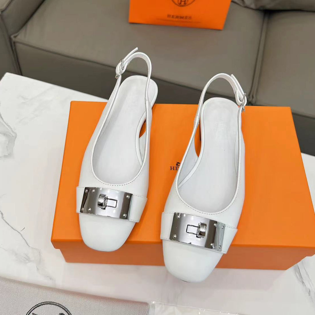 Hermes Innocente Slingback Sandals - White