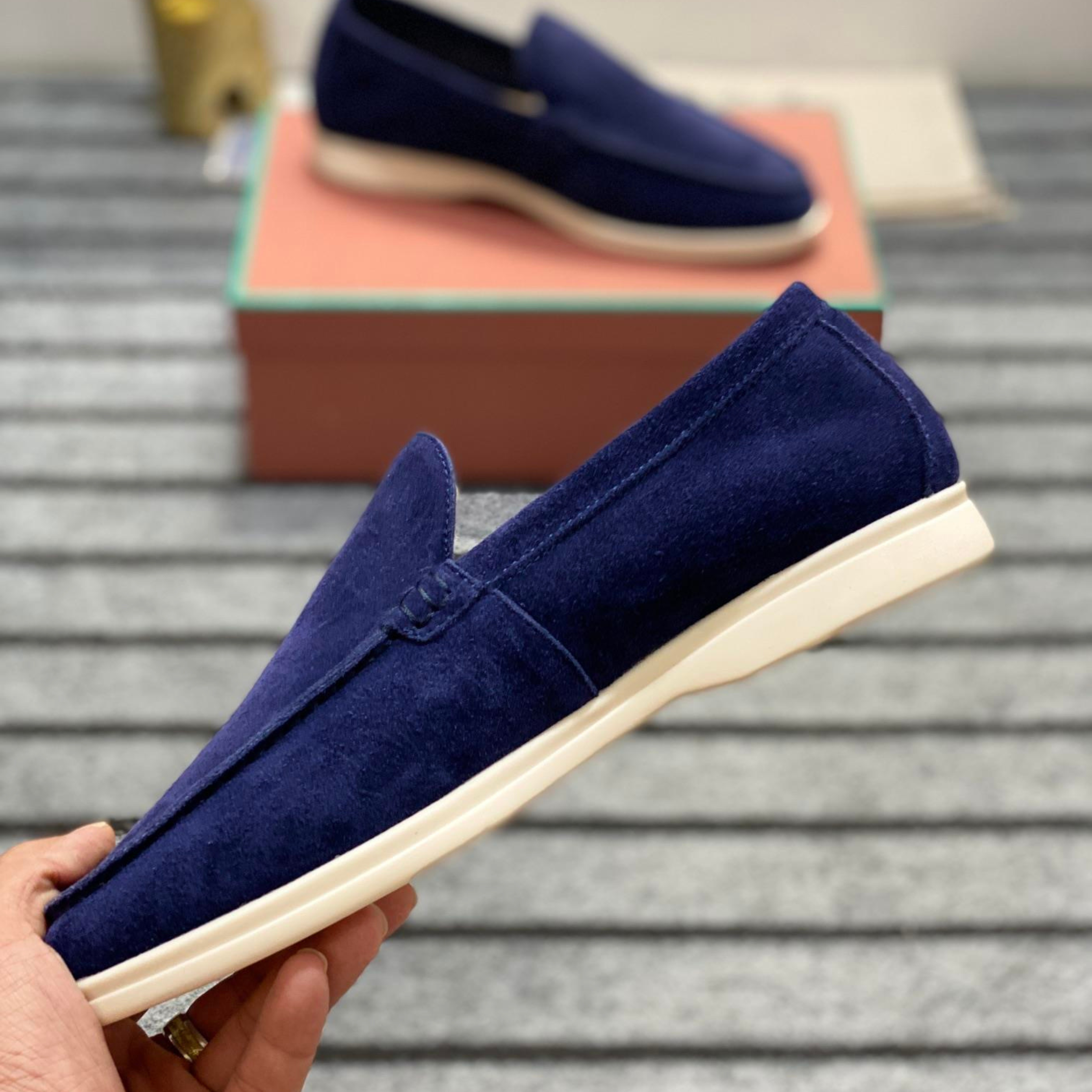 Loro Piana Summer Walk Suede Loafers - Dark Navy Blue ( 040)