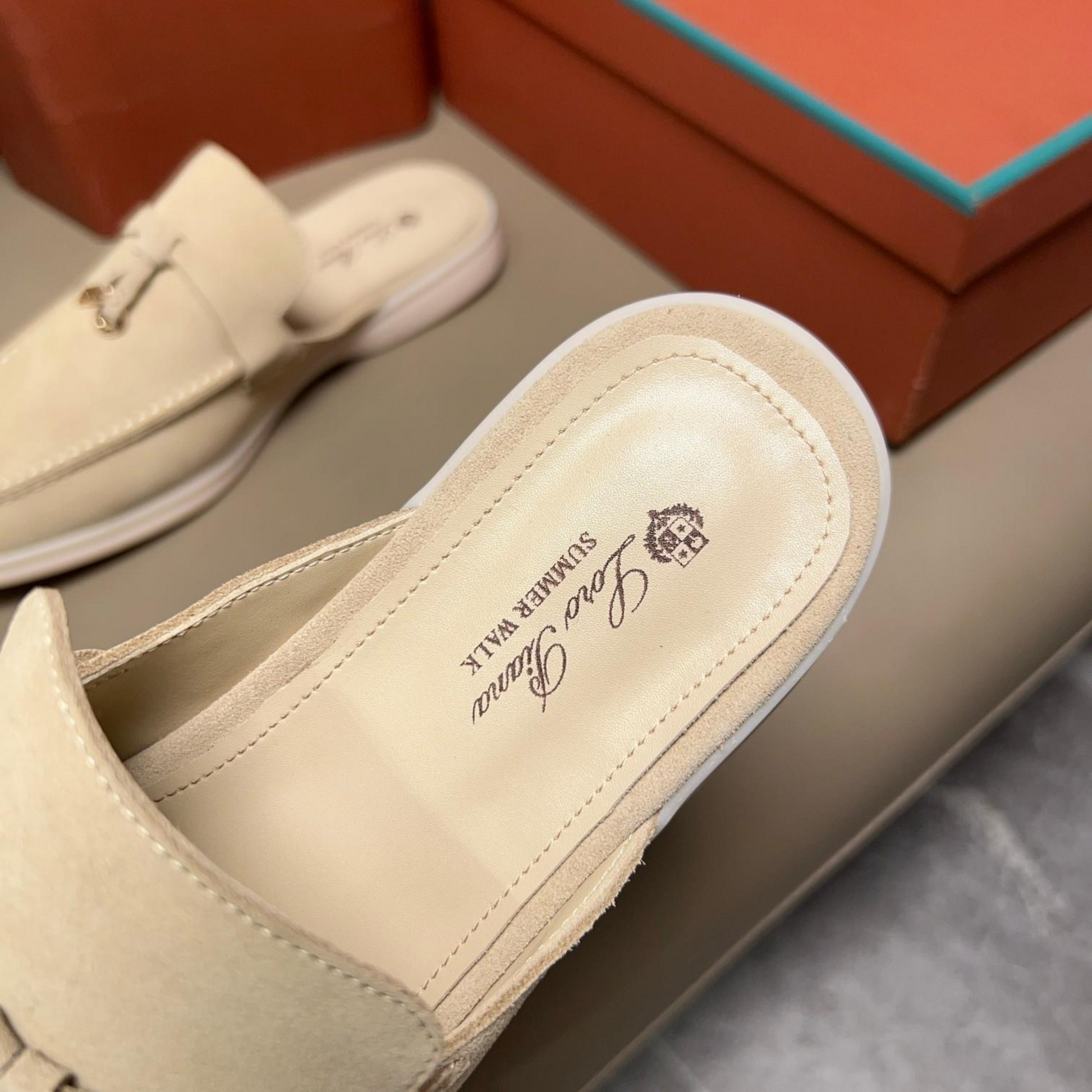 Loro Piana Babouche Charms Walk Suede Loafer - Linen (D746)