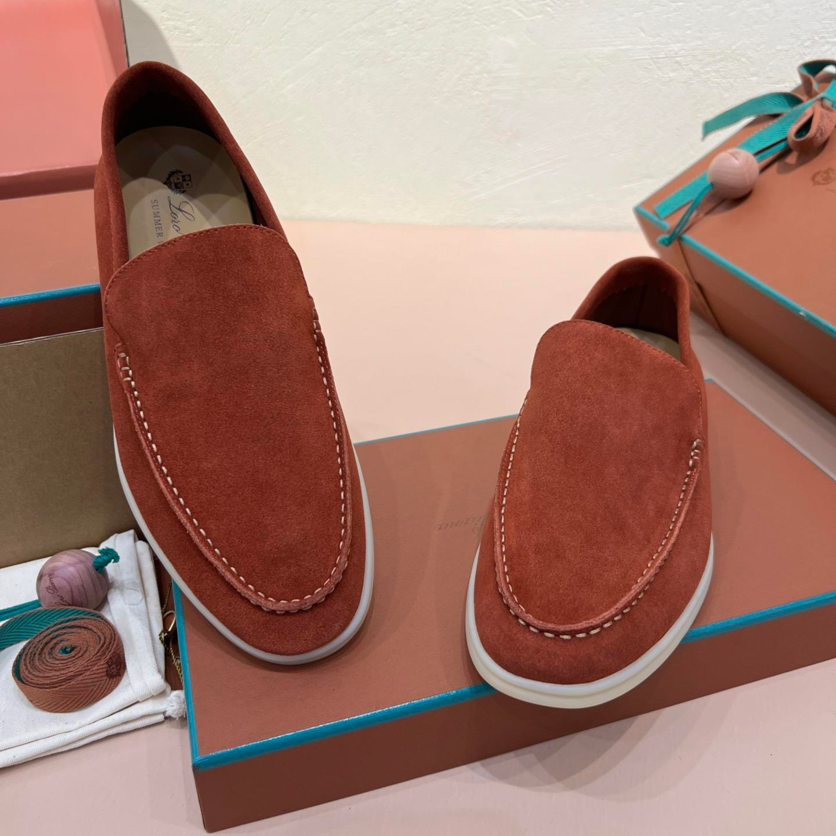 Loro Piana Summer Walk Suede Loafers -  Dried Red (R0DV)