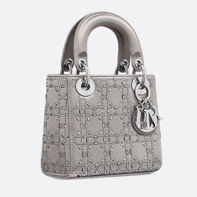 Dior Mini Lady Dior Cannage Quilt Satin Bag - Grey
