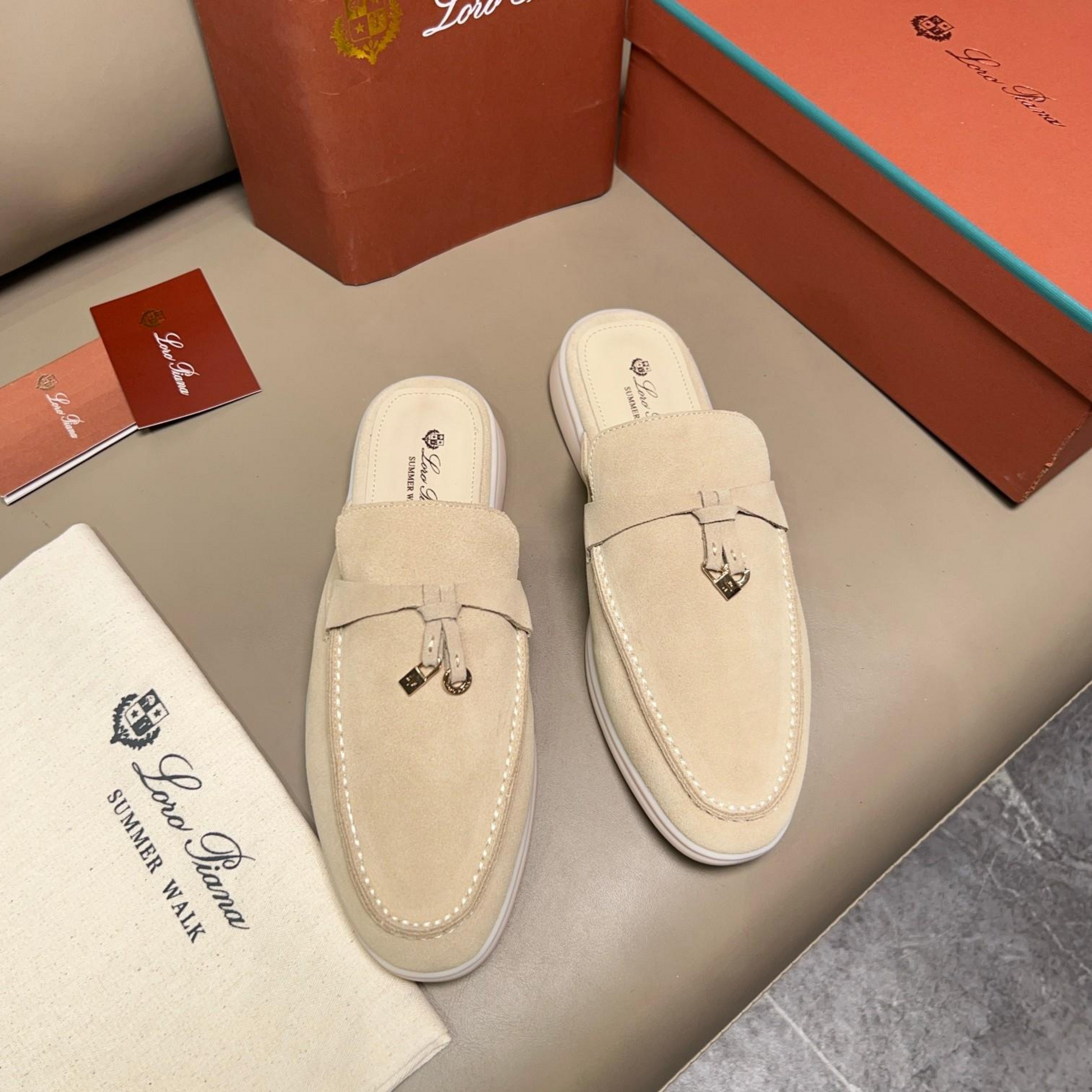 Loro Piana Babouche Charms Walk Suede Loafer - Linen (D746)