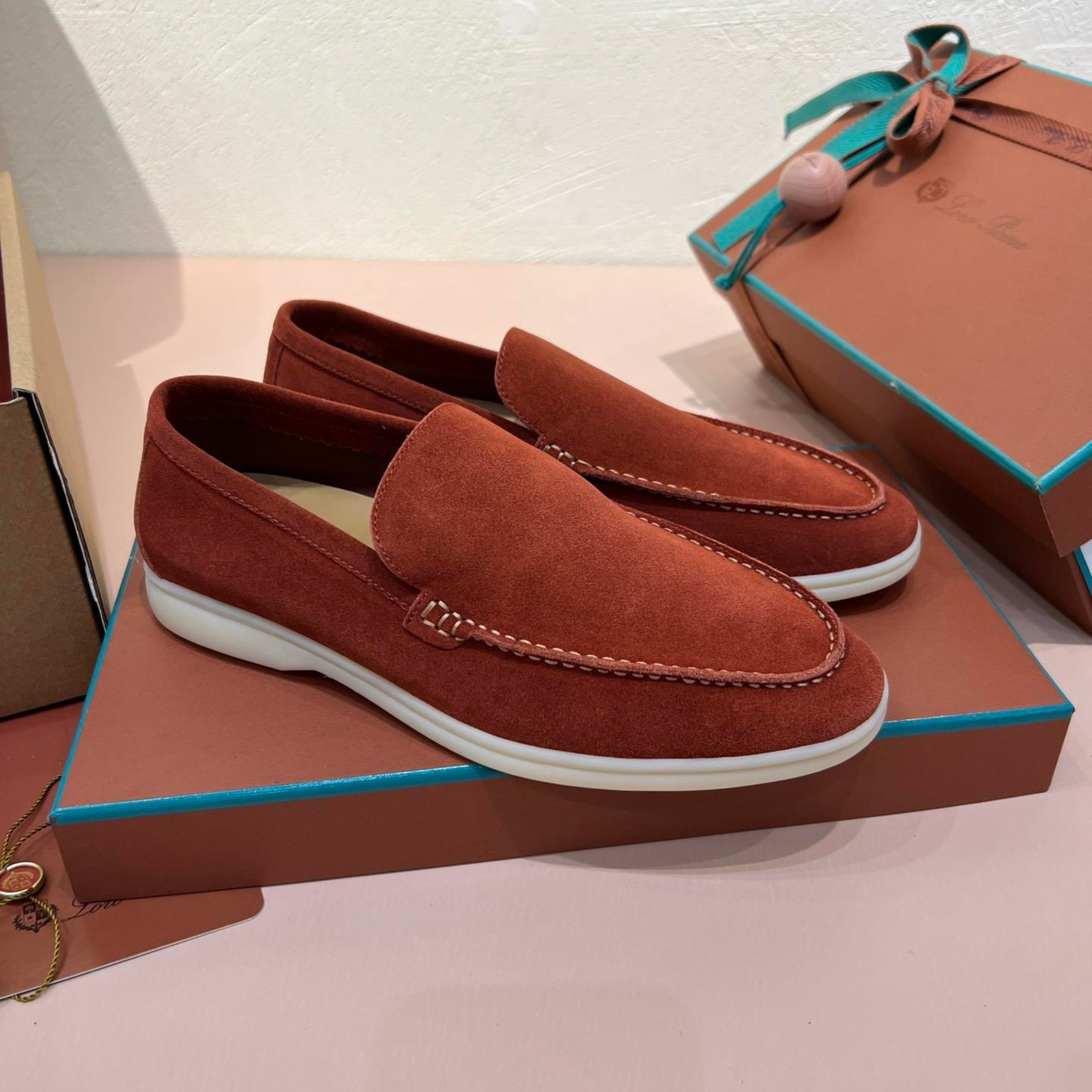 Loro Piana Summer Walk Suede Loafers -  Dried Red (R0DV)