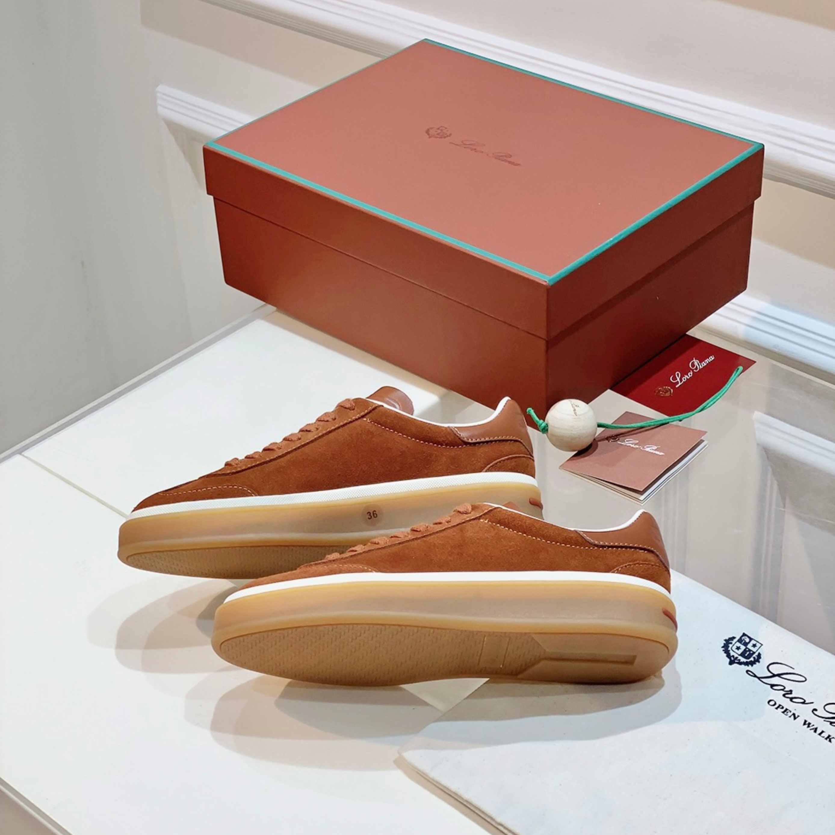 Loro Piana Tennis Walk Suede Calf Split Sneakers - Bark Wood (E0CF)