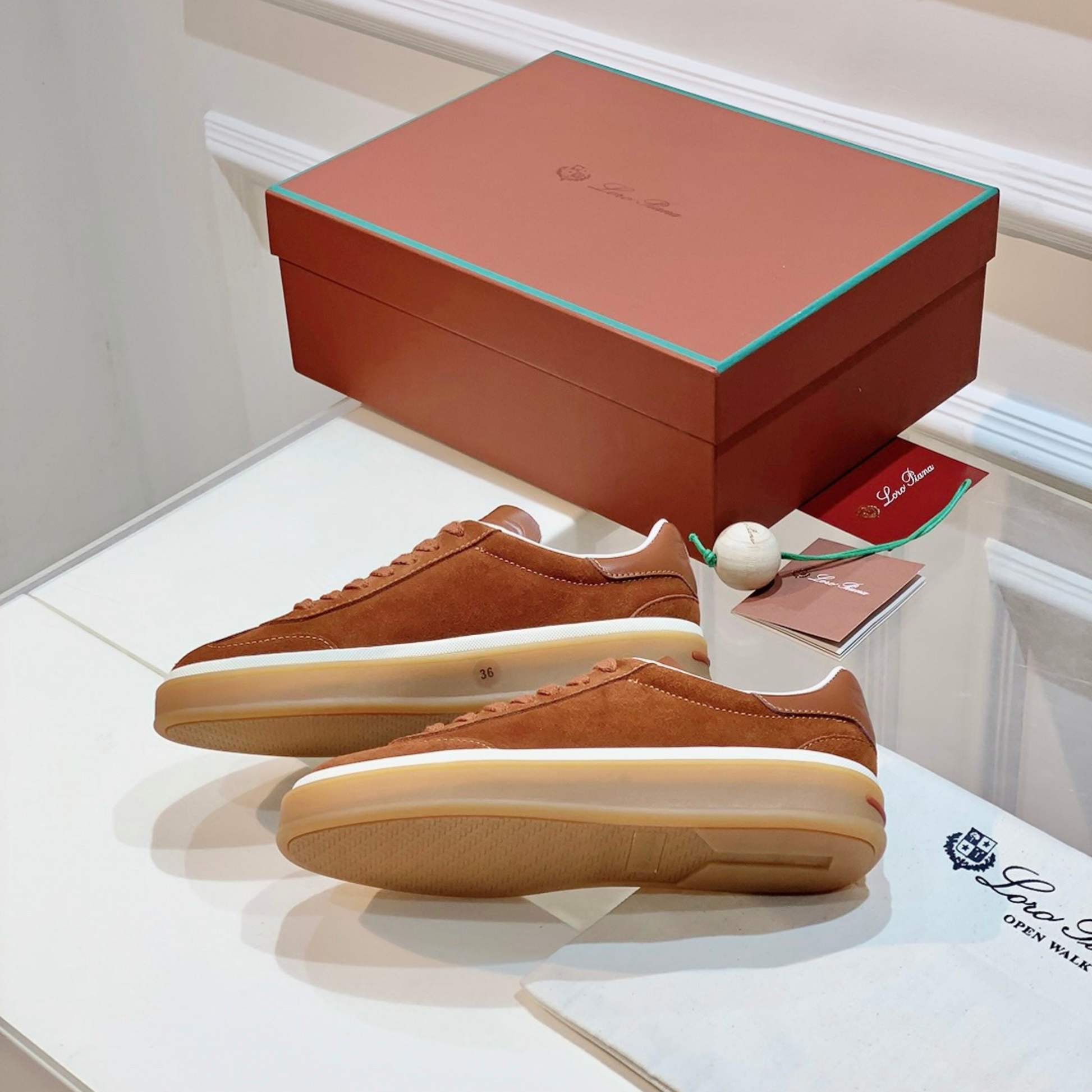 Loro Piana Tennis Walk Suede Calf Split Sneakers - Bark Wood (E0CF)