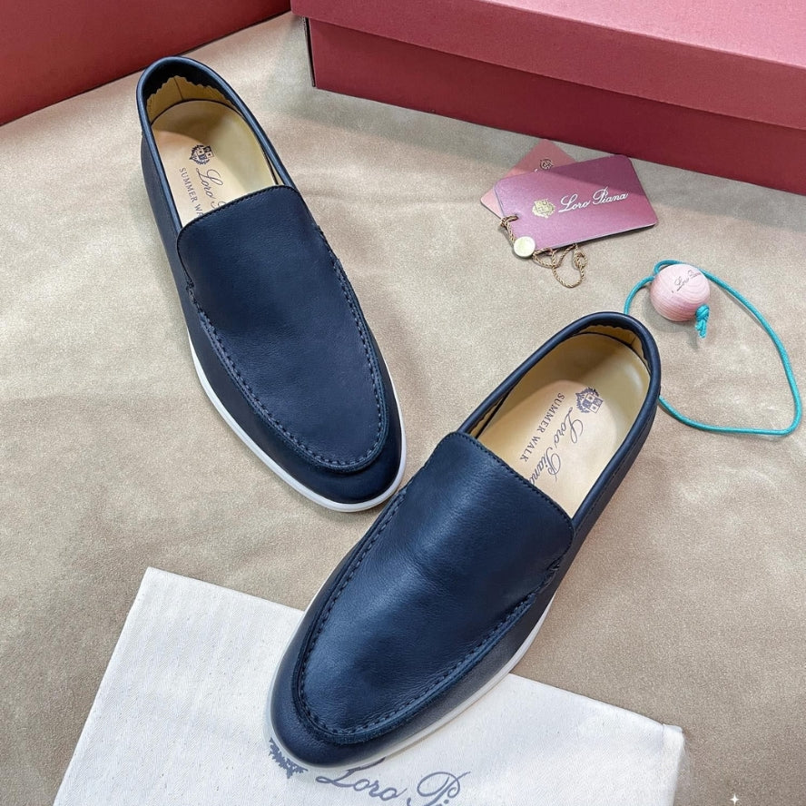 Loro Piana Summer Walk Elk Leather Loafers - Navy Blue (W000)