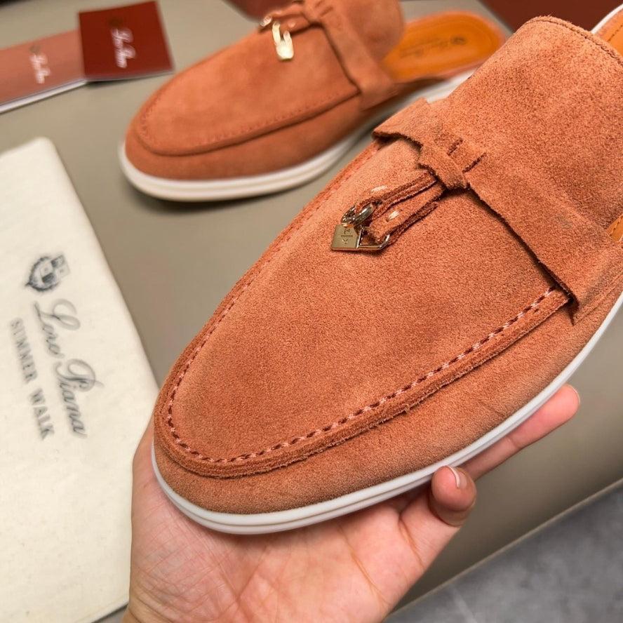 Loro Piana Babouche Charms Walk Suede Loafers - Dusty Orange (L0BF)