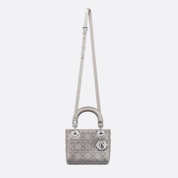 Dior Mini Lady Dior Cannage Quilt Satin Bag - Grey