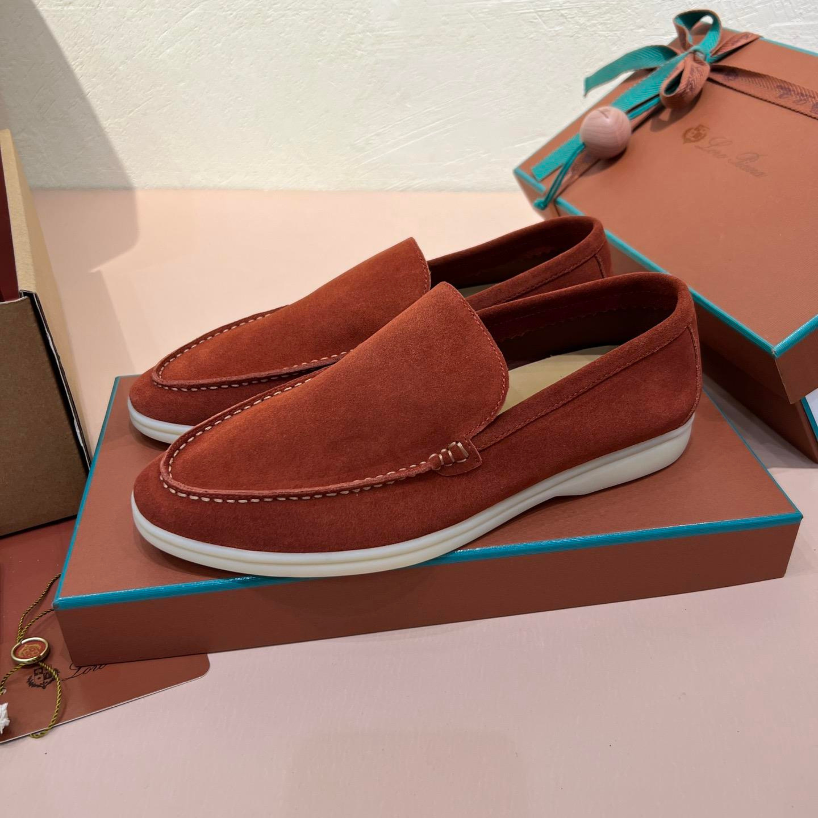 Loro Piana Summer Walk Suede Loafers -  Dried Red (R0DV)