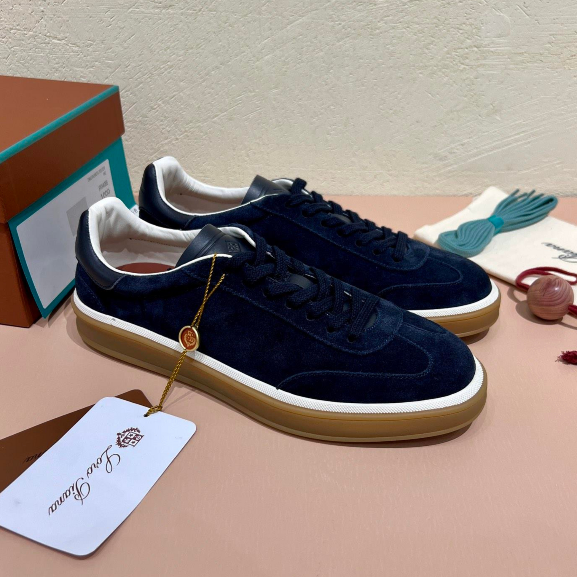 Loro Piana Tennis Walk Suede Calf Split Sneakers - Navy Blue (W000)