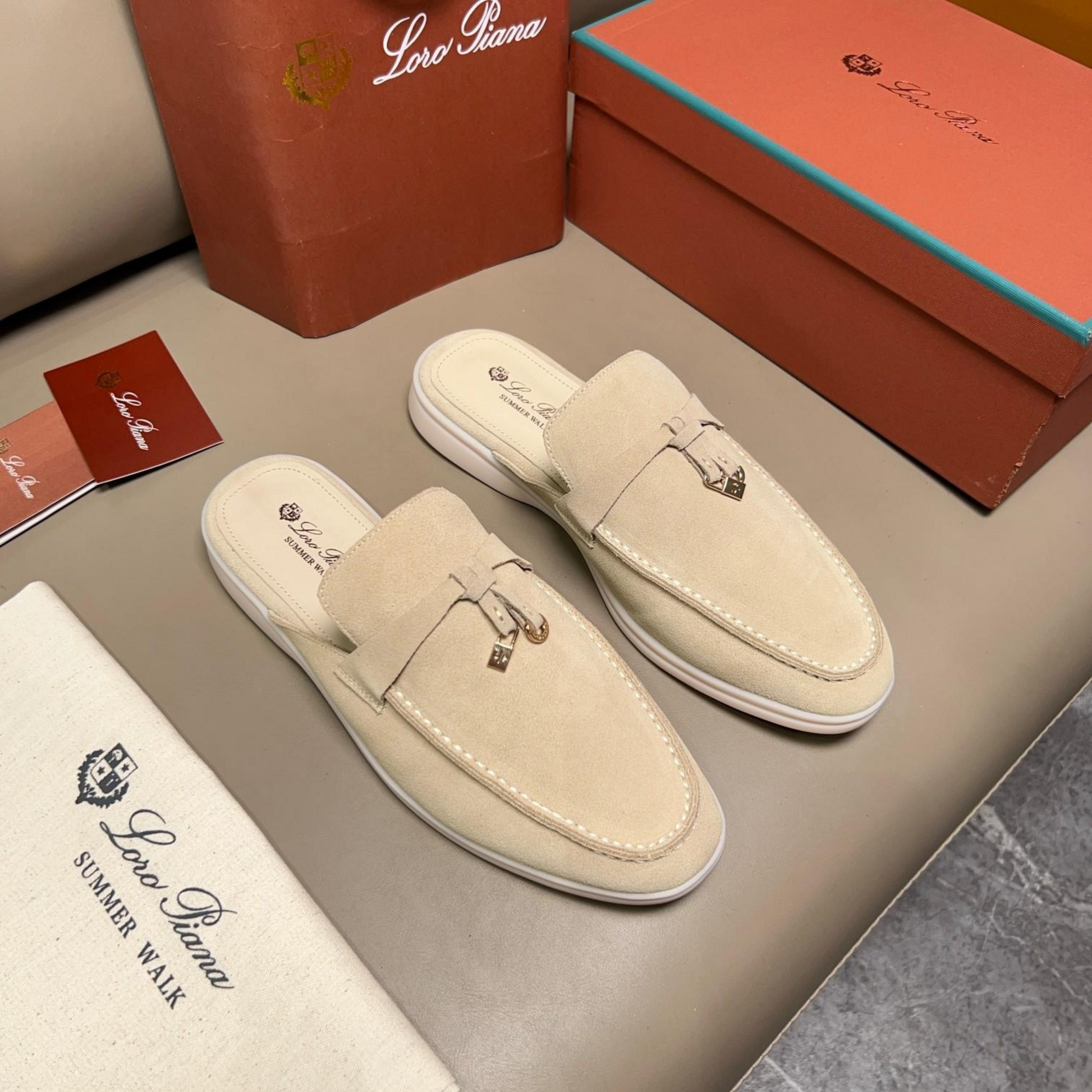 Loro Piana Babouche Charms Walk Suede Loafer - Linen (D746)