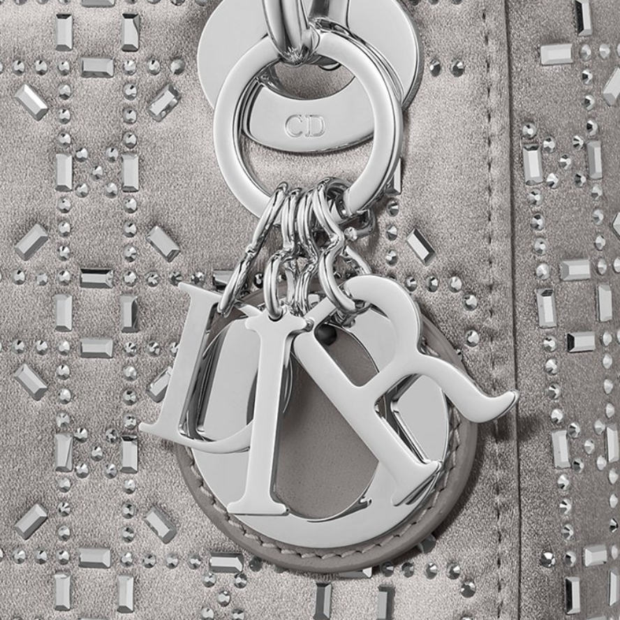 Dior Mini Lady Dior Cannage Quilt Satin Bag - Grey