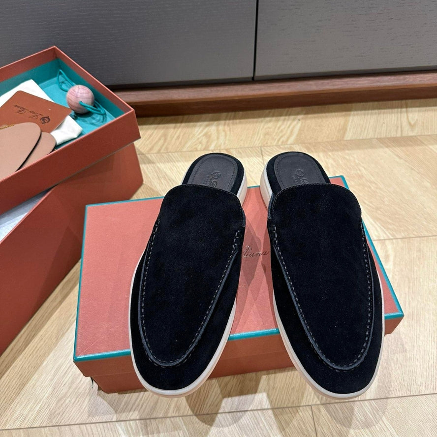 Loro Piana Babouche Walk Suede Loafers - Black (203)