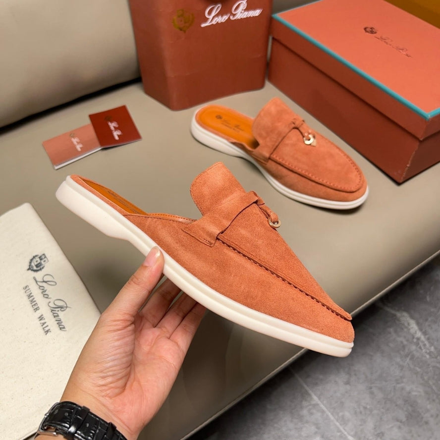 Loro Piana Babouche Charms Walk Suede Loafers - Dusty Orange (L0BF)