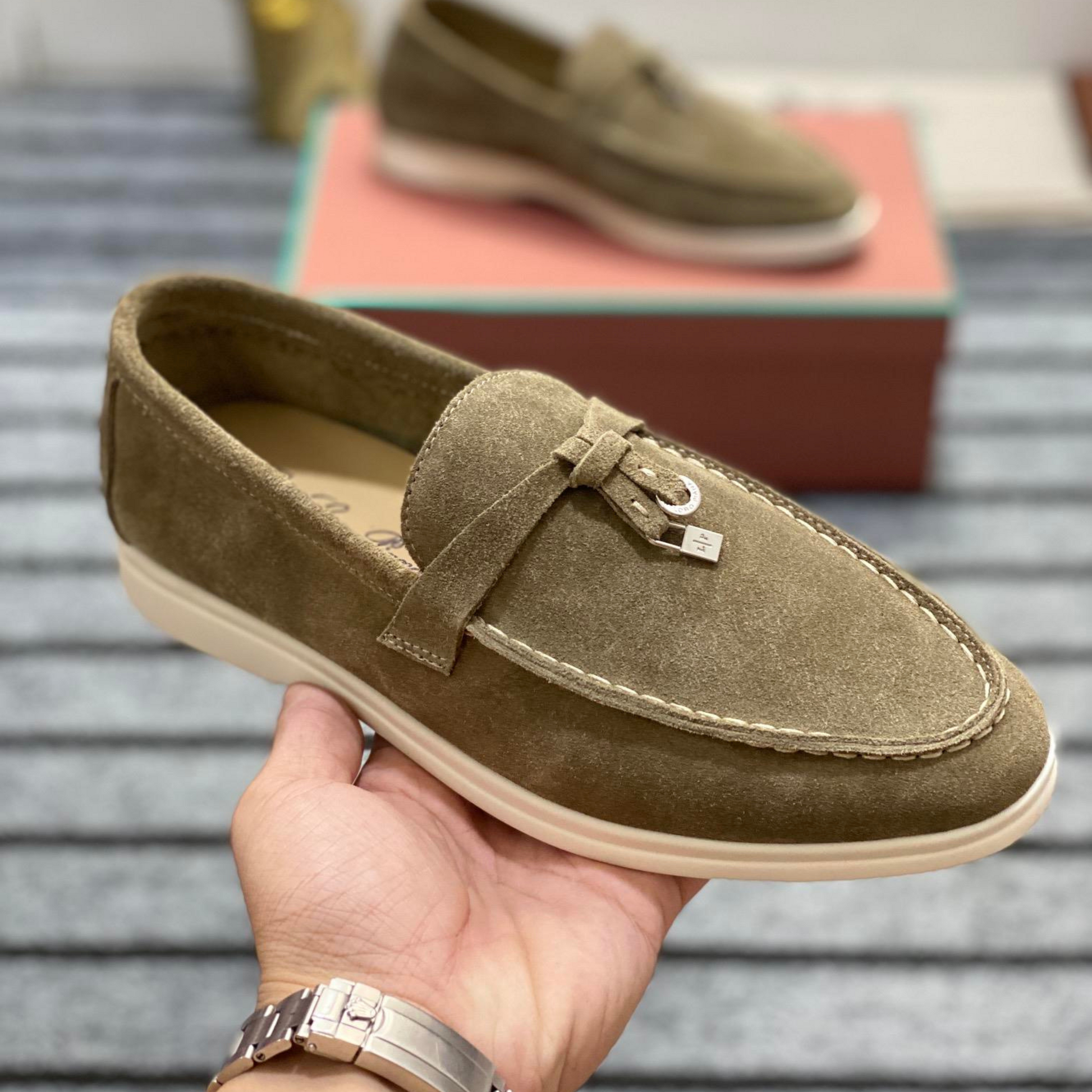 Loro Piana Summer Walk Suede Loafers - Olive