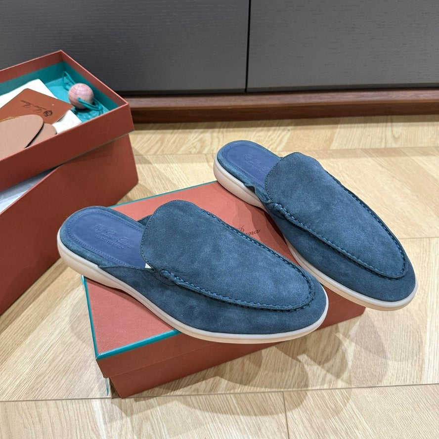 Loro Piana Babouche Walk Suede Slippers - Racing Blue (202)