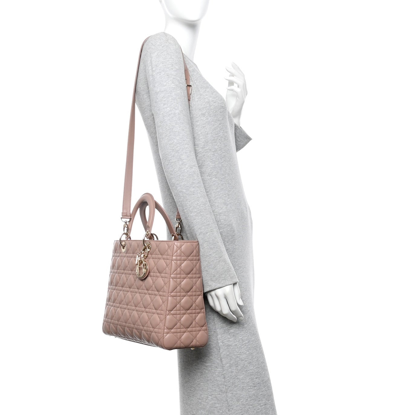 Dior Large Lady Dior Cannage Lambskin Bag - Pink Blush