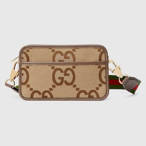 Gucci Jumbo GG Monogram Messenger Crossbody Bag – Beige