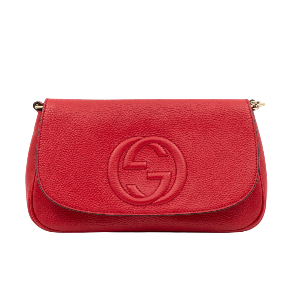 Gucci Soho Leather Flap Chain Shoulder Bag – Red