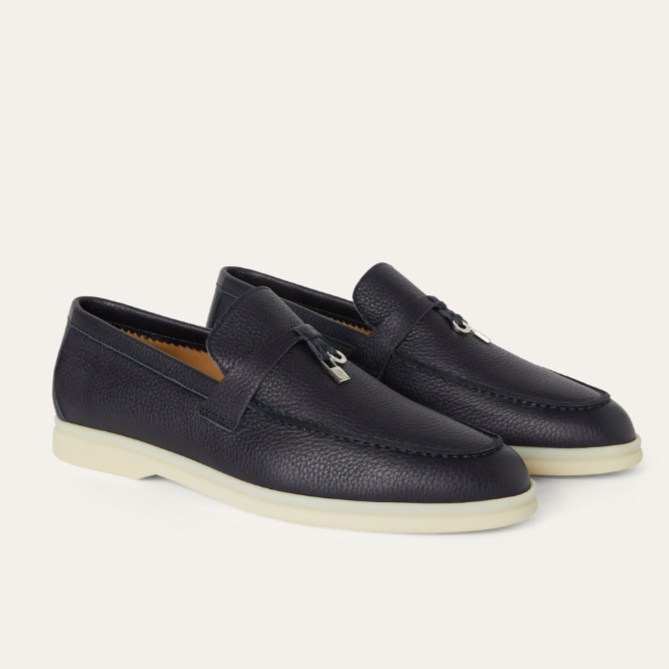 Loro Piana Summer Charms Walk Deerskin Loafer - Navy Blue (W000)