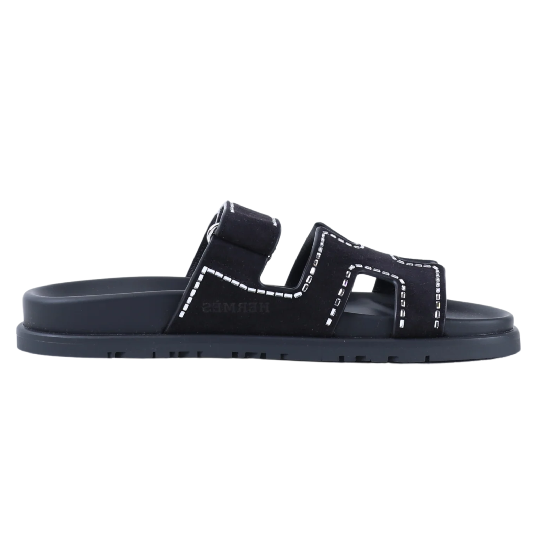 Hermes Chypre Suede Crystals Sandals - Black