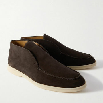 Loro Piana Polacchino Open Walk Suede Ankle Boots - Brown