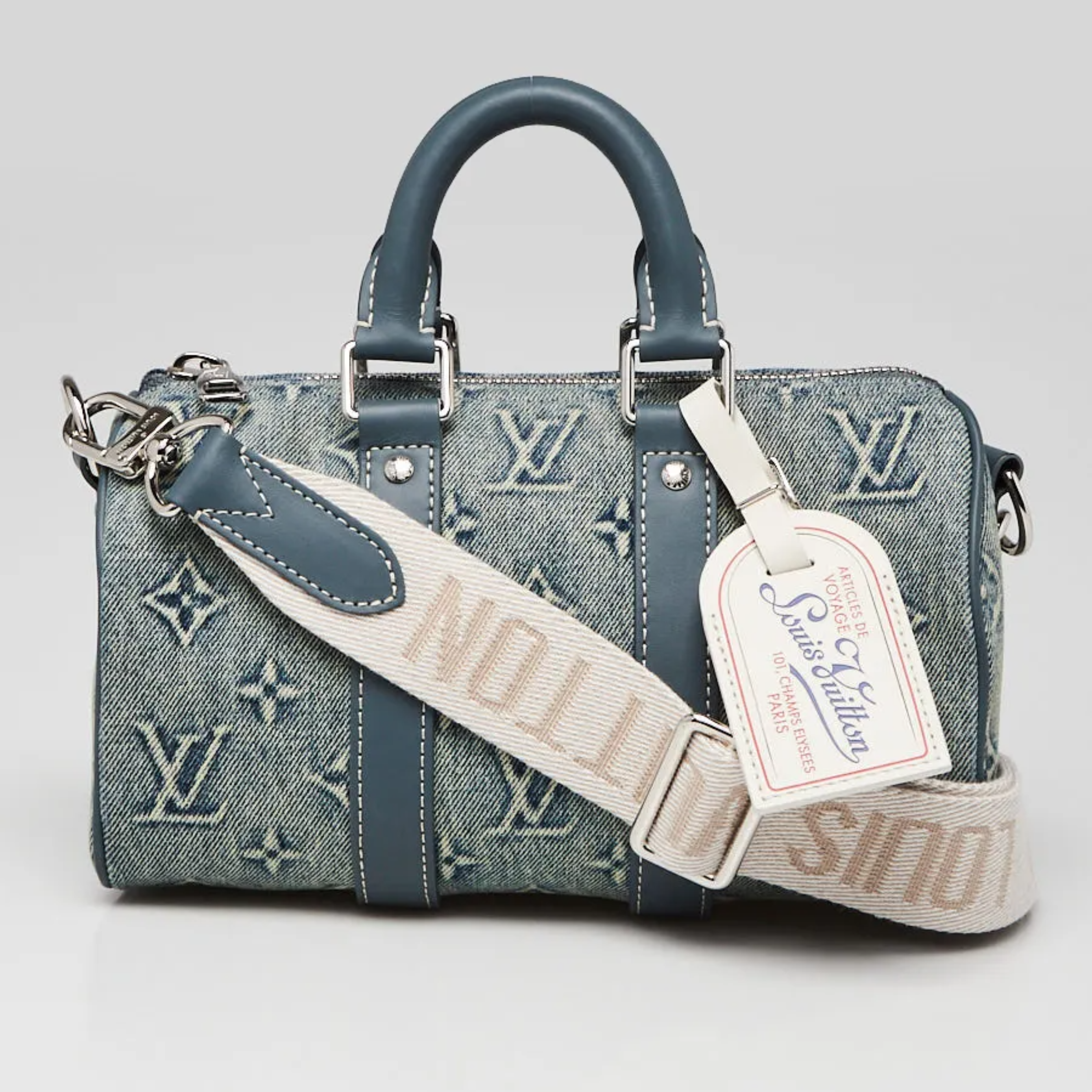 Louis Vuitton Keepall Bandoulière 25 Washed Denim Duffle Bag - Blue