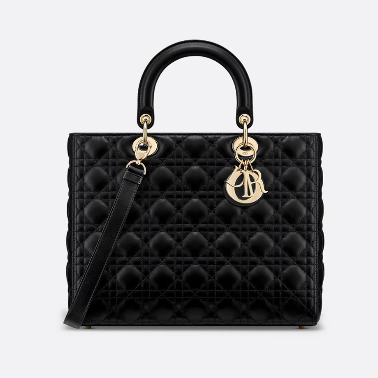Dior Large Lady Dior Cannage Lambskin Bag - Black
