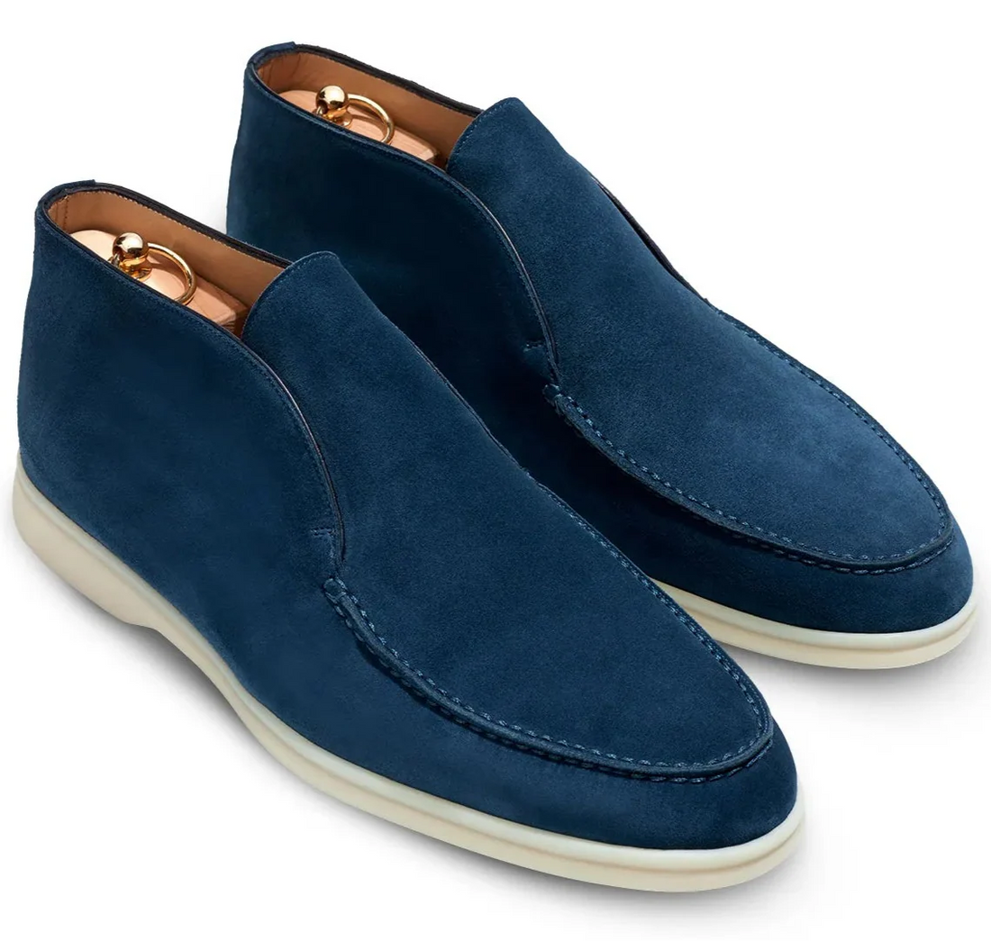 Loro Piana Open Walk Suede Loafers - Dark Blue