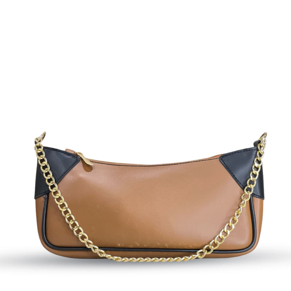 LUMI – Glossy Croco-Finish Handbag in Brown