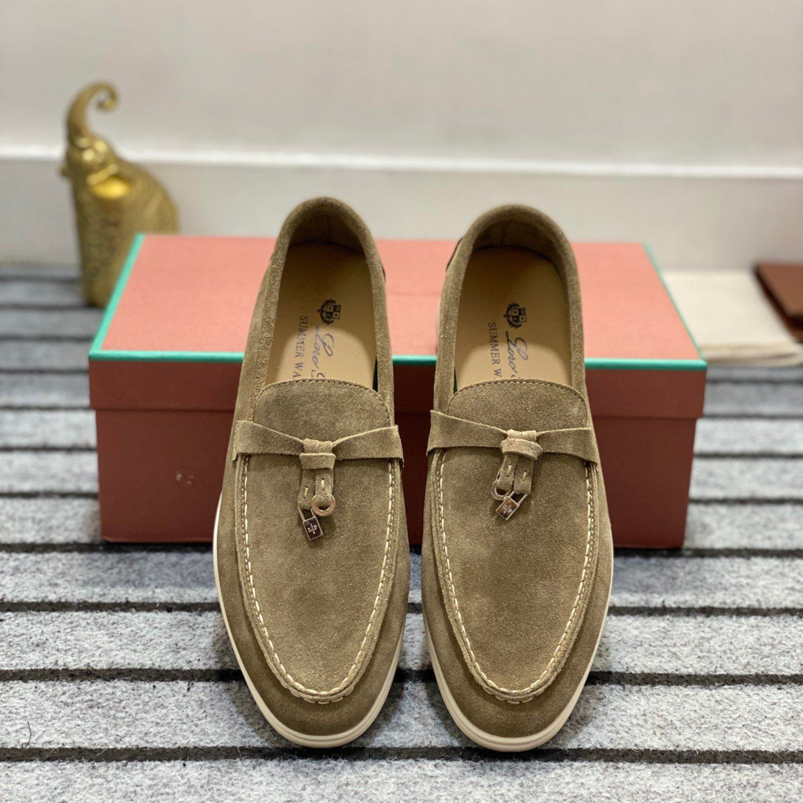 Loro Piana Summer Walk Suede Loafers - Olive
