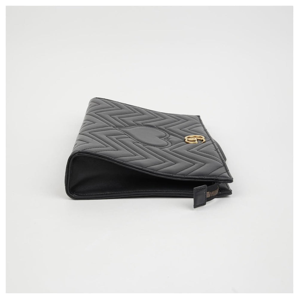 Gucci GG Marmont Matelassé Chevron Heart Clutch Bag – Black