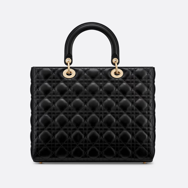 Dior Large Lady Dior Cannage Lambskin Bag - Black