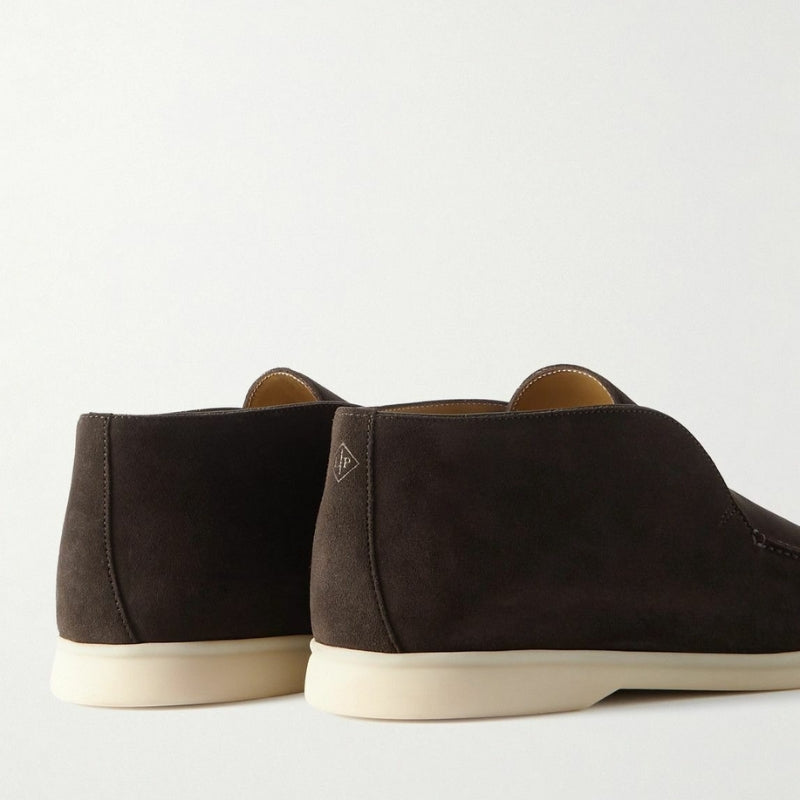 Loro Piana Polacchino Open Walk Suede Ankle Boots - Brown