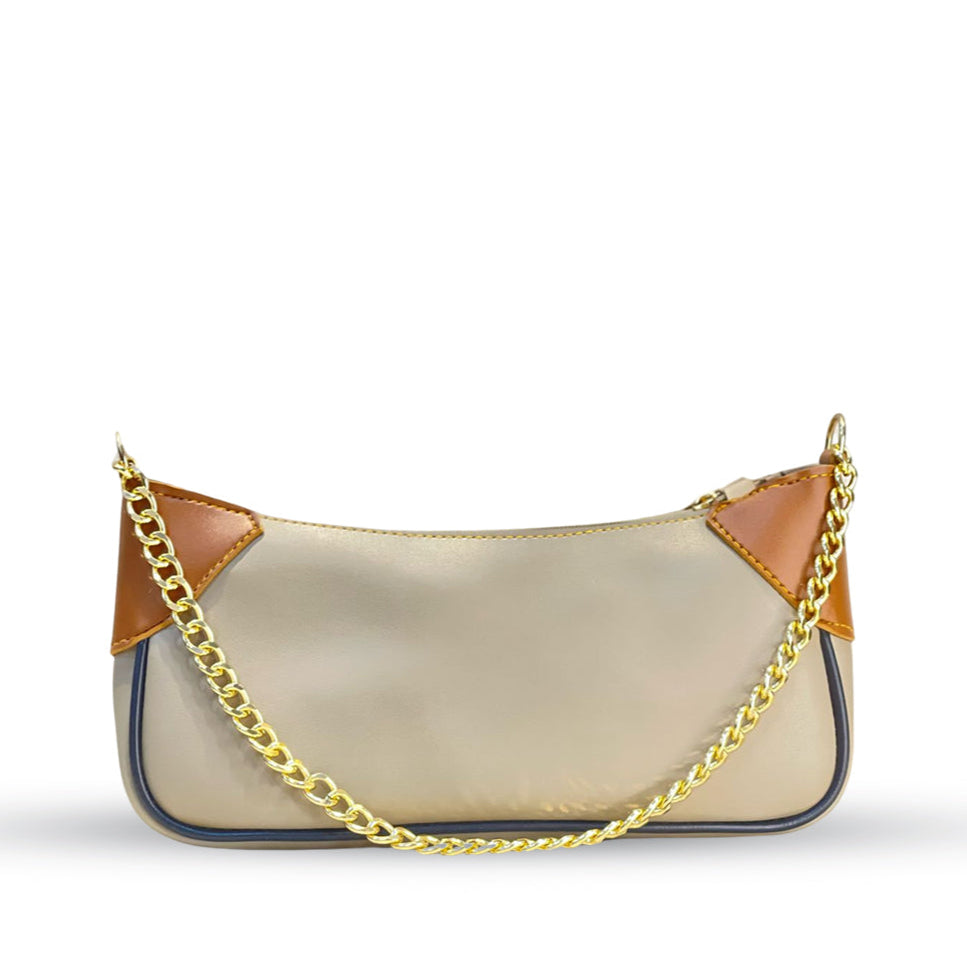 LUMI – Glossy Croco-Finish Handbag in Beige