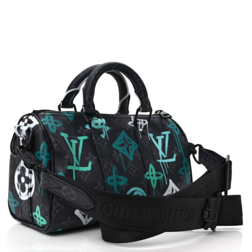 Louis Vuitton Monogram Eclipse Graffiti Keepall Bandoulière 25 Shoulder Bag - Green Lights