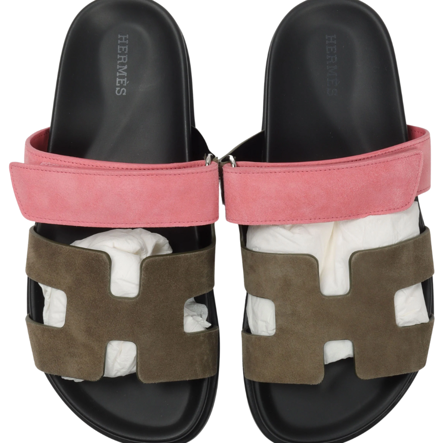 Hermes Chypre Sandals - Pink & Vert Toundra