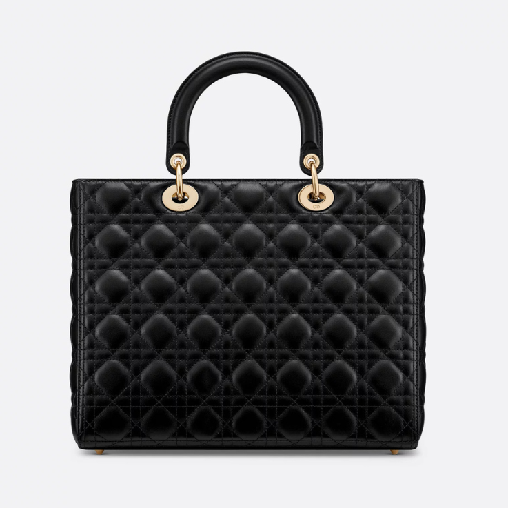 Dior Large Lady Dior Cannage Lambskin Bag - Black
