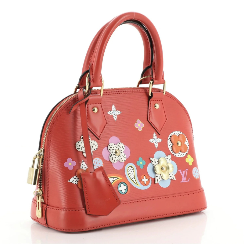 Louis Vuitton Alma Epi Leather Floral BB Handbag - Red