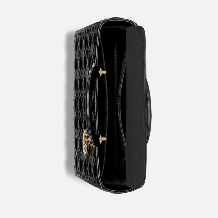 Dior Large Lady Dior Cannage Lambskin Bag - Black