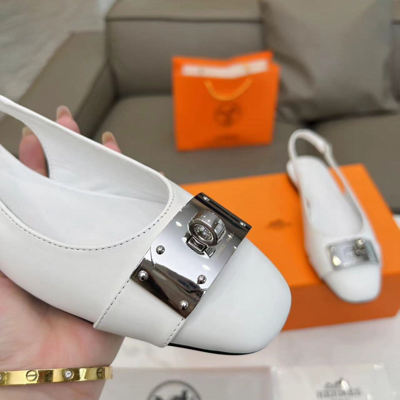 Hermes Innocente Slingback Sandals - White