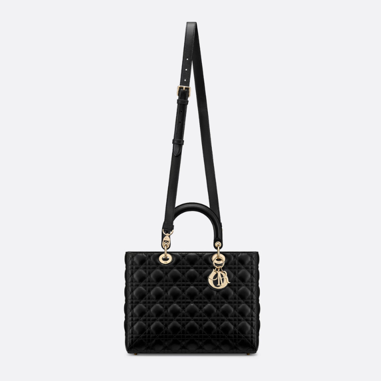 Dior Large Lady Dior Cannage Lambskin Bag - Black