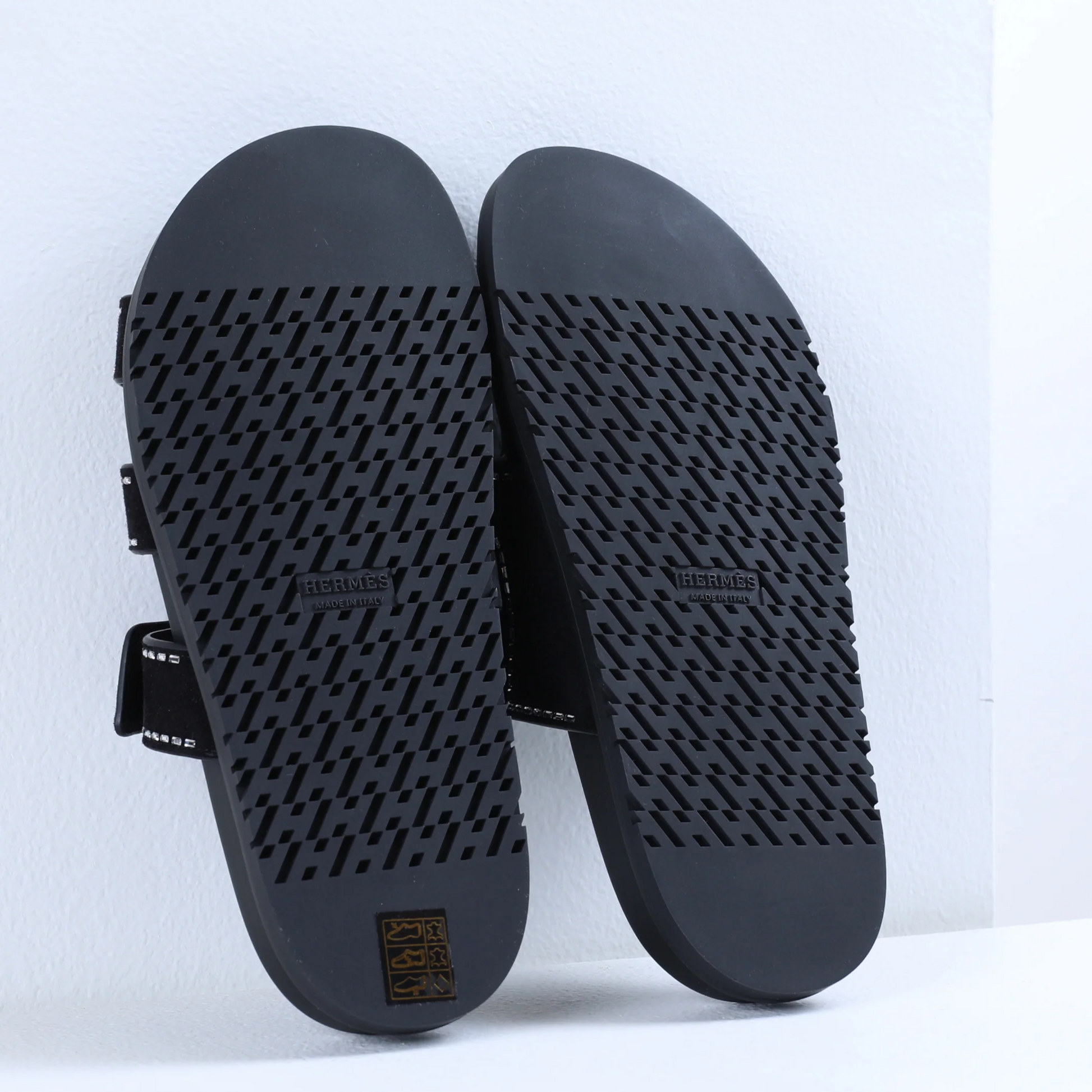 Hermes Chypre Suede Crystals Sandals - Black