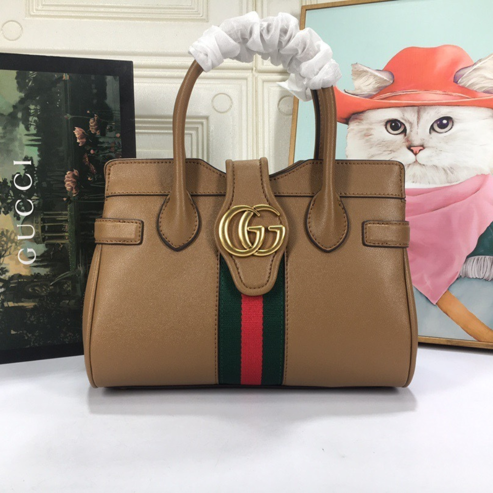 Gucci Small Dahlia Top Handle Bag – Tan Calfskin