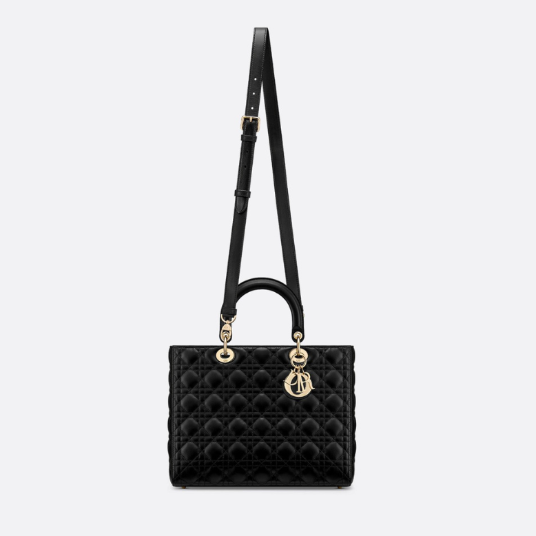 Dior Large Lady Dior Cannage Lambskin Bag - Black