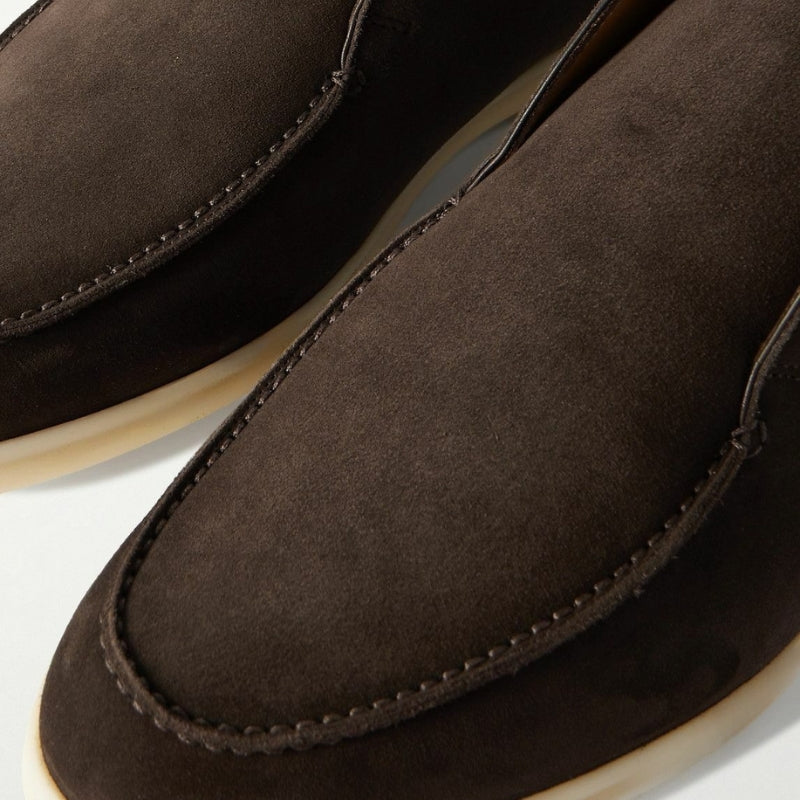 Loro Piana Polacchino Open Walk Suede Ankle Boots - Brown